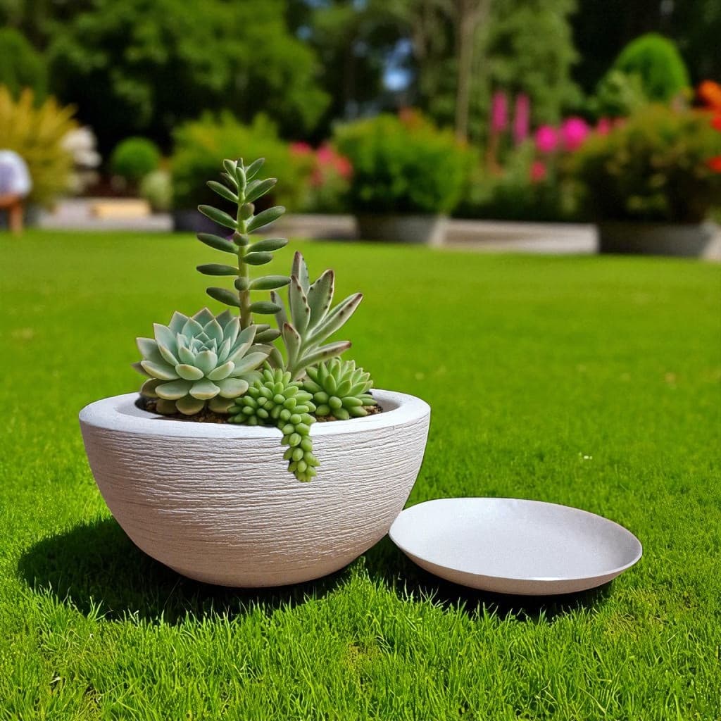 Vaso Bacia para planta Casa Flor Jardim Luxo Escovada em Polietileno com prato coletor