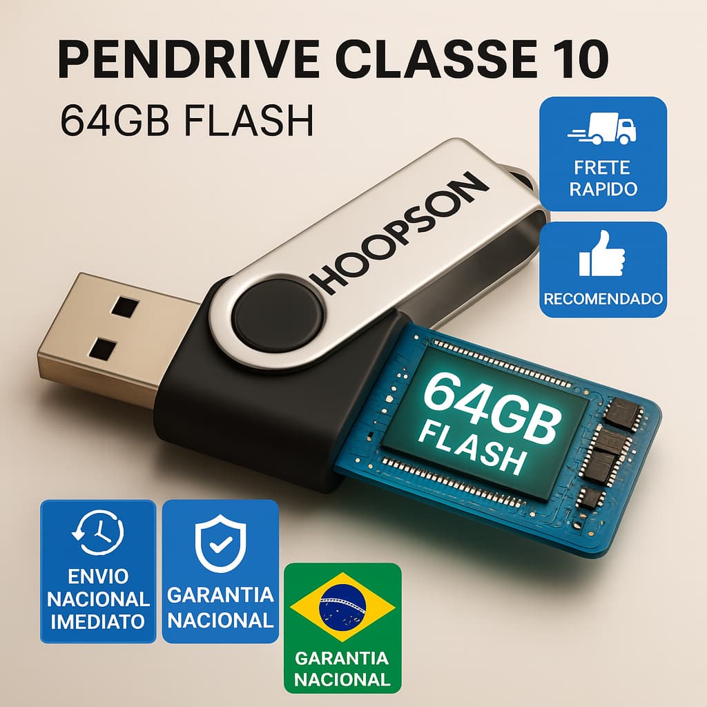 Pendrive 64GB USB Alta Velocidade Armazenamento de Arquivos Fotos Vídeos Documentos PC Notebook