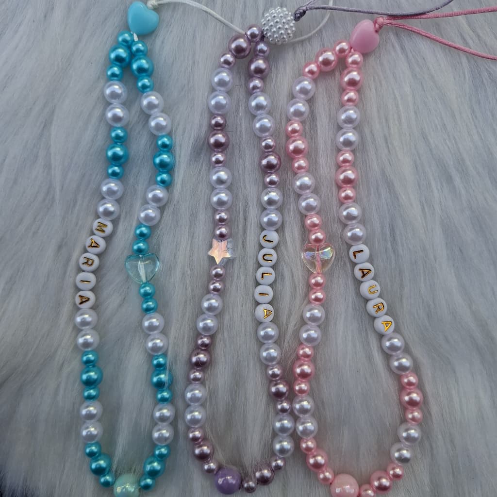 Phone Strap Simples de Miçangas Personalizado com Nome – Cordinha / Correntinha / Salva Celular