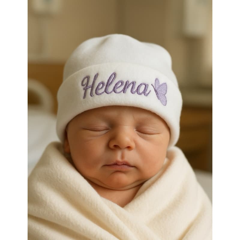 Touca Bebê Recém-Nascido com Nome Bordado – Enxoval Personalizado