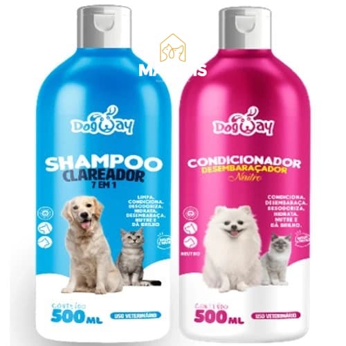 Kit Shampoo Branqueador + Condicionador Desembaraçador de Pelagem Cães E Gatos - Banho e Tosa