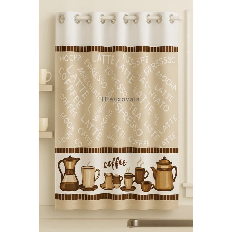 Cortina Cozinha Folha Única 1,00x1,30 Tecido Oxford Estampado - 1 Parte