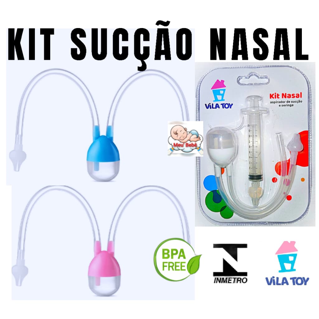 KIT LIMPEZA BEBÊ NASAL ASPIRADOR DE SUCÇÃO E SERINGA DE  LAVAGEM VILA TOY