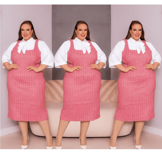 Kit 3 Salopete Evangélica Feminina Rosa: Jardineira Midi Reta Elegante Ideal para Congressos