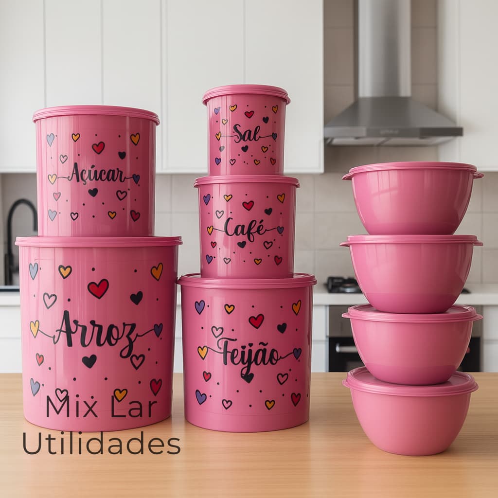 Kit de potes para mantimentos 5 Peças + 4 potes redondos herméticos para cozinha