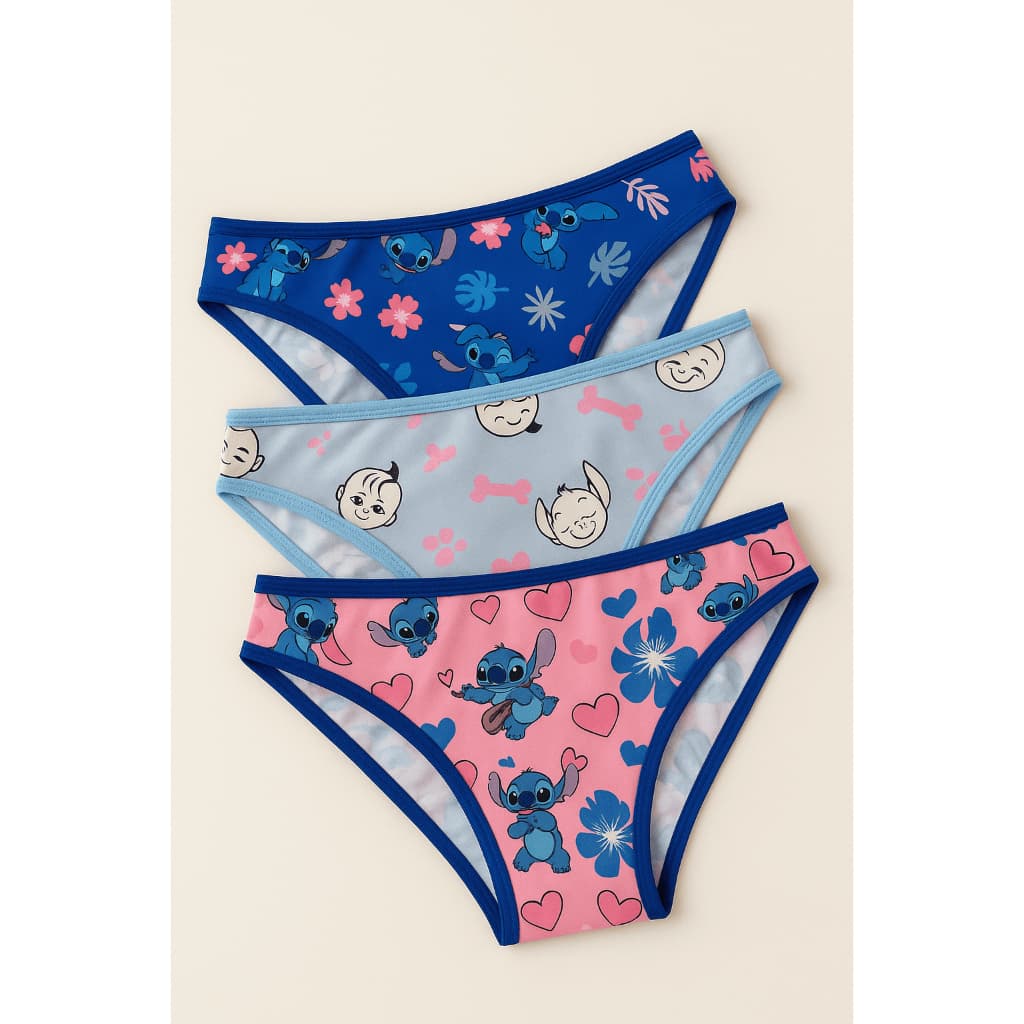 Kit 10 Calcinhas Juvenil Menina Moça Lisa e Estampada Personagens Stitch