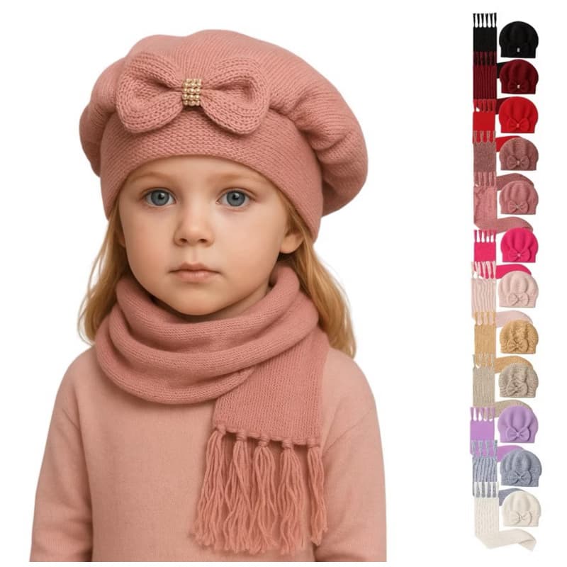 Kit Conjunto Boina Laço e Cachecol Lã Antialérgica Várias Cores