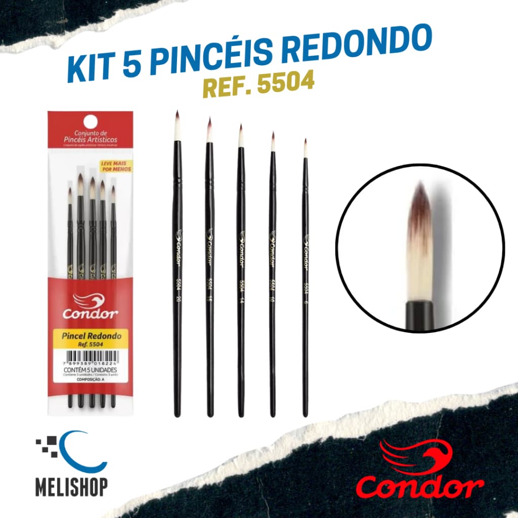 Kit 5 Pincéis Redondo Artístico REF. 5504 Condor