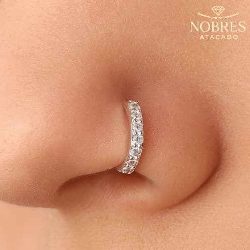 Piercing de Nariz Argolinha Prata Cravejado Zircônia  Delicado Aço Inox