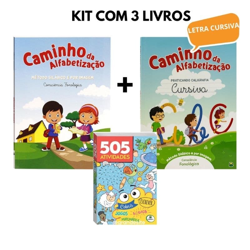 Kit com 3 livros Caminho da Alfabetização +Caminho: Praticando a caligrafia  cursiva+505 atividades