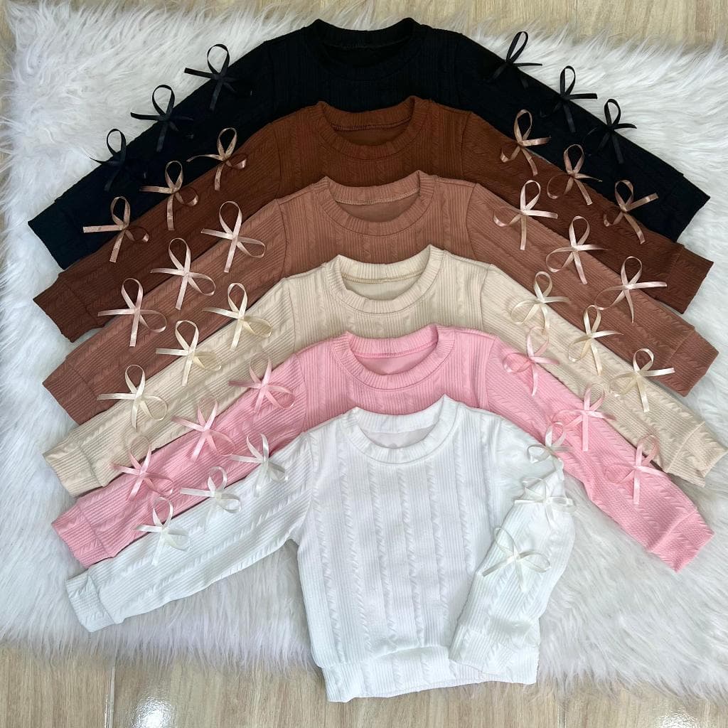 Blusa Manga Longa Com Laçinhos Elegante Infantil Para Meninas