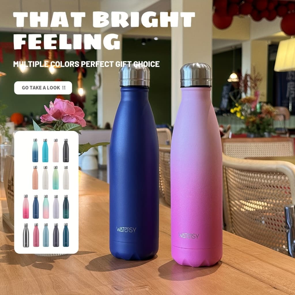 WATERSY 1Um Garrafa Água Squeeze 500ml Térmica Inox Colorida Academia Escola