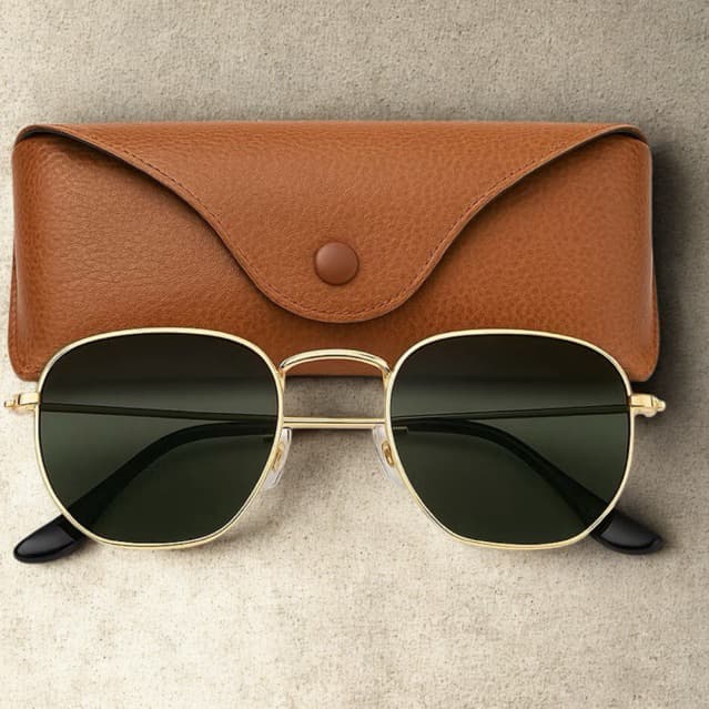 Óculos de Sol Hexagonal Feminino e Masculino com Lente Escura e Armação Metal Geométrico + caixinha preta