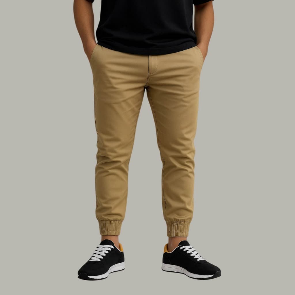 Calça Jogger Masculina Punho Lycra Elastano Bege