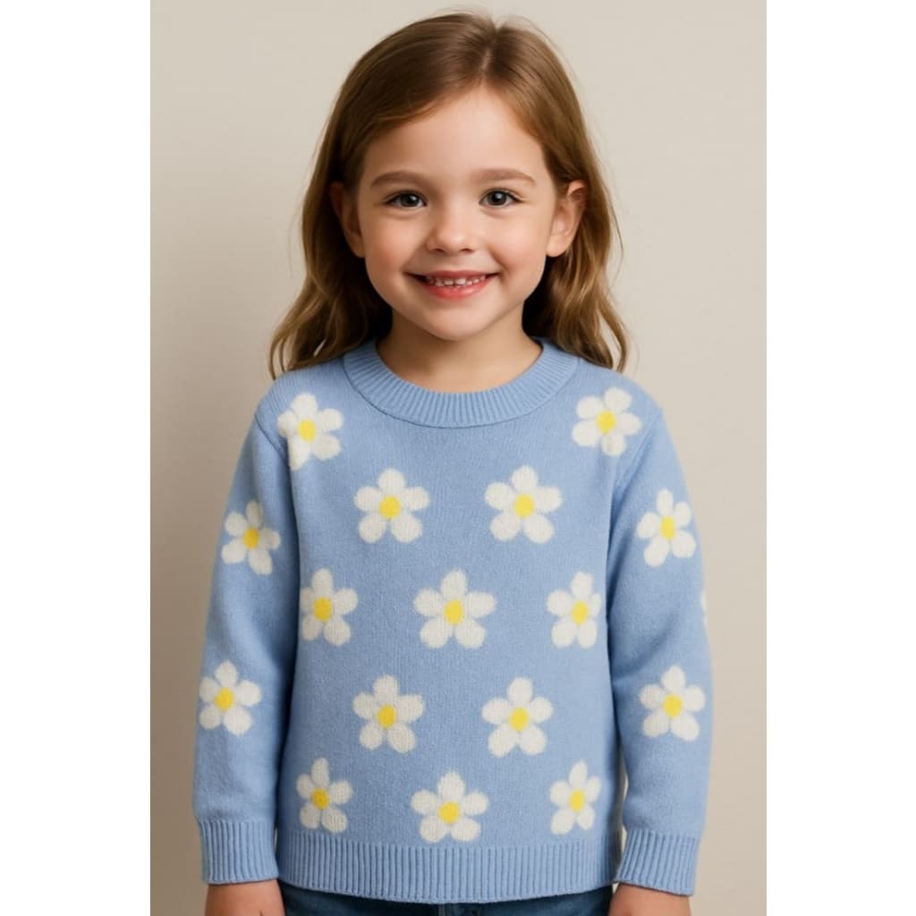 Blusa Sueter Infantil com Flores Margaridas Meninas Elegantes Inverno 2025 Tamanhos 2 4 6