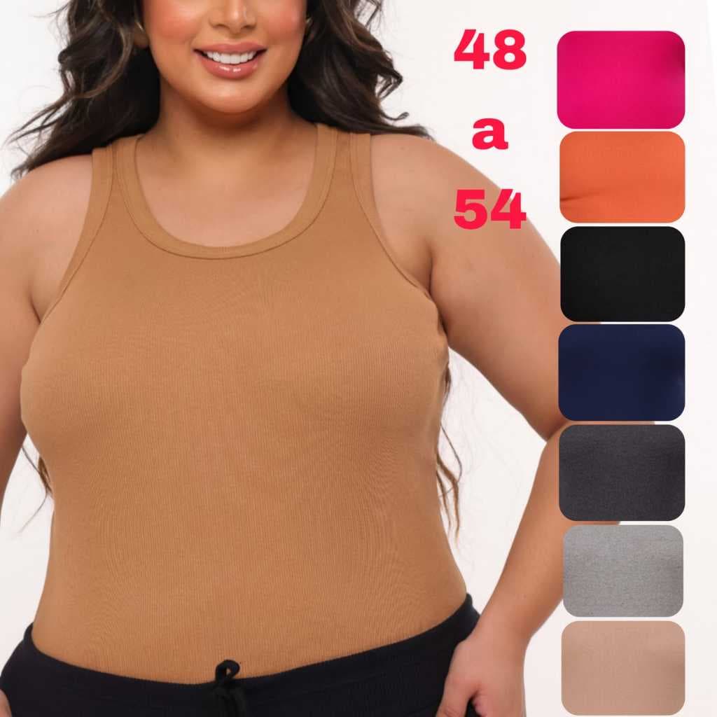 Regata Feminina Blusa Plus Size Canelada Algodão Premium Elastano Americana Caimento Perfeito