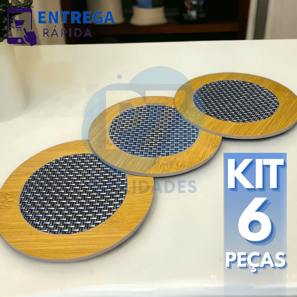 Kit 6 Descanso de Panela Quente MDF 16,5cm Mesa Posta Suplat Apoio Protetor Artigos para Mesa