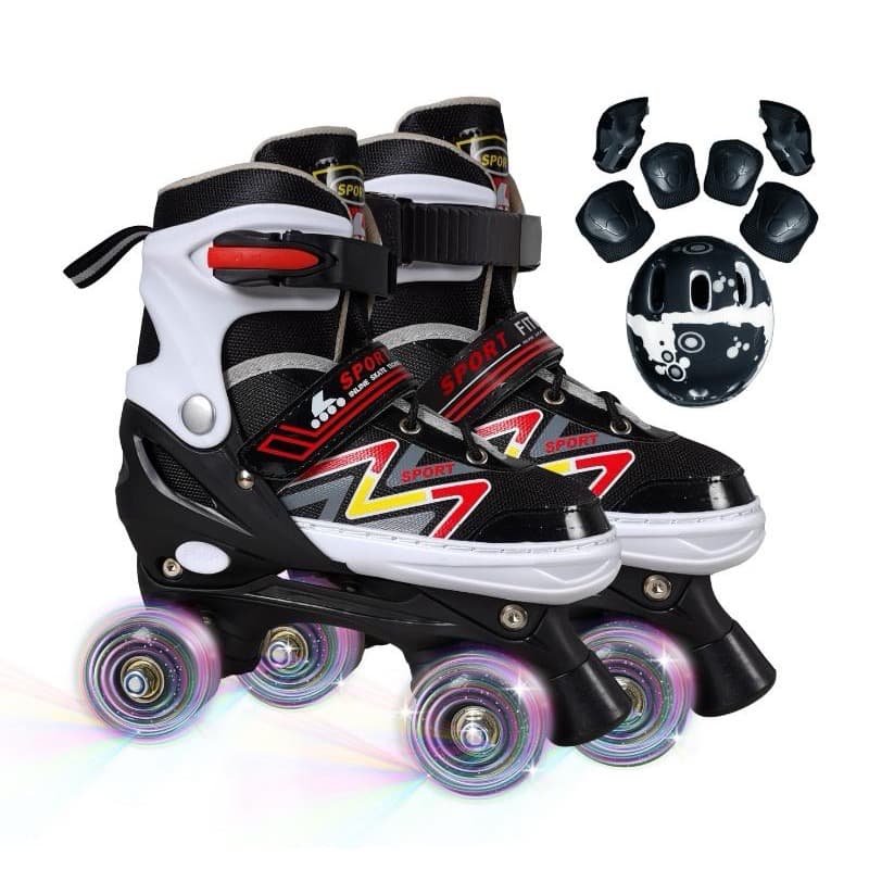 Patins infantil menino 4 rodas com led ajuste de tamanho kit proteção incluso