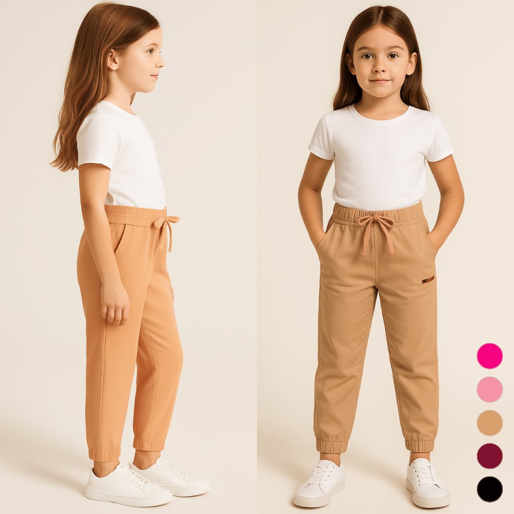Calça Infantil Menina Jogger Estilo Blogueirinha Tendência Bolsos 2 4 6 8 Escola Básica Lisa Inverno