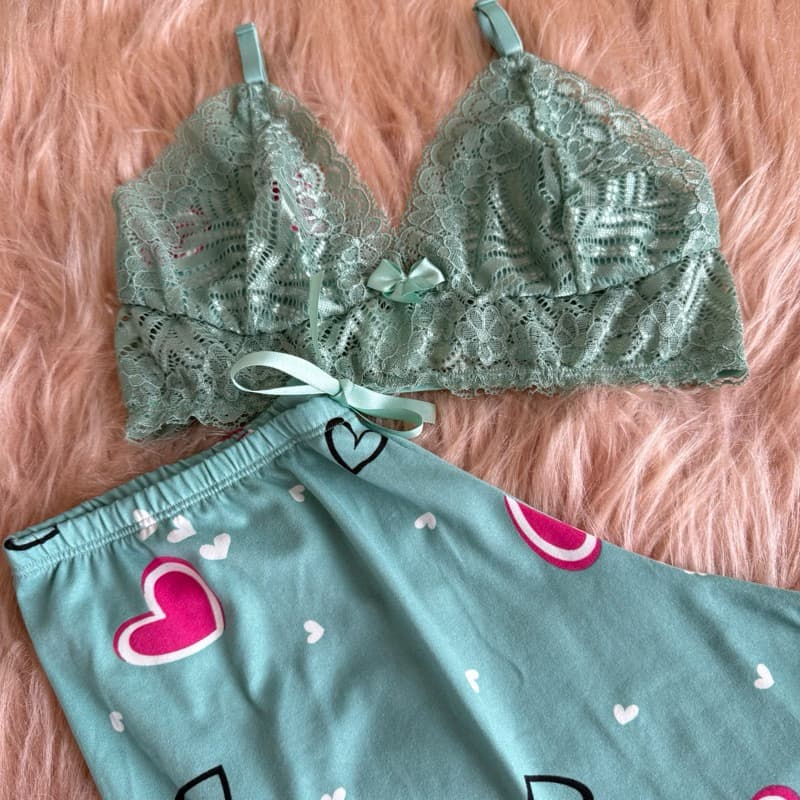 Baby Dool Sutiã Renda Noite Conjunto