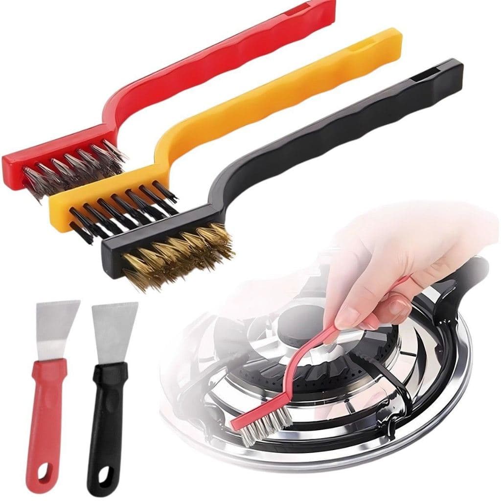 Kit Escova De Limpeza Aço Metal Nylon Multiuso Com Espatulas