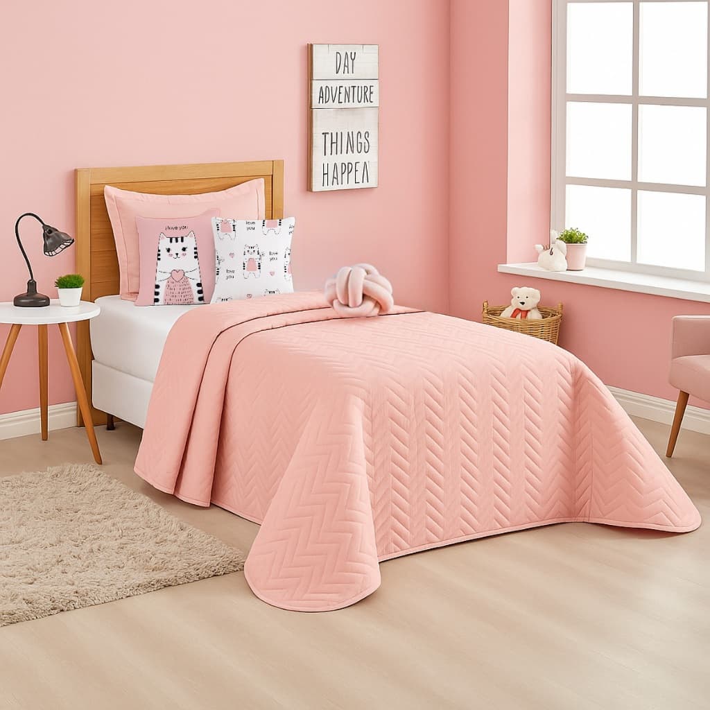 Cobre Leito Luxo Solteiro Dupla Face 7 Peças Com Almofadas + Nó