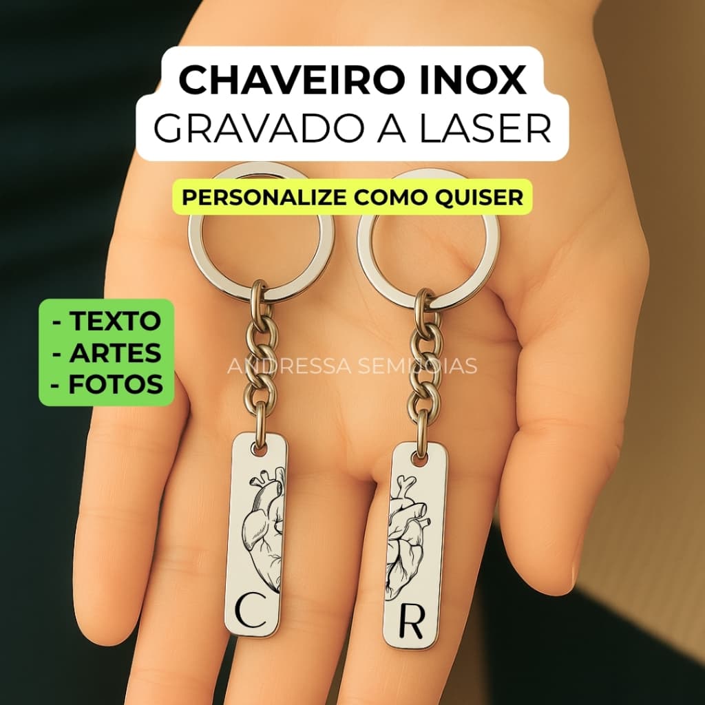 Chaveiro de Aço Inox Personalizado à Laser - Personalize Como Quiser - Fotos, Texto, Frases