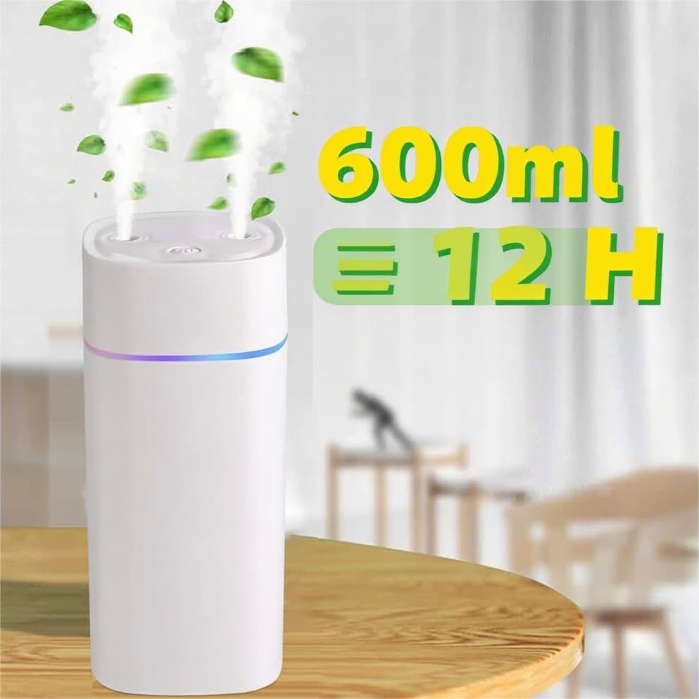 Umidificador De Ar Ultrassônico Grande ​Aromatizador Com Bico Duplo Portátil Led De Ambiente Usb