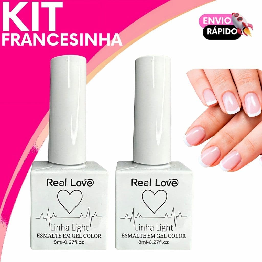 Esmalte em Gel Real Love Kit Francesinha Renda e Branco Longa Duração e Brilho Intenso