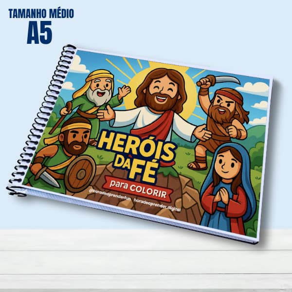 Livro de Colorir HERÓIS DA FÉ - Tamanho A5 com 29 + Plástico Anti mancha
