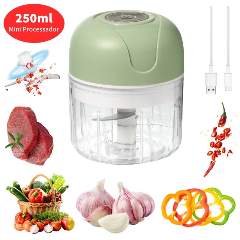 Mini ProcessadorElétrico Moedor Carne Vegetais Alho Fruta Amendoim Recarregável Gengibre Legumes AlimentosMoedor de Alho