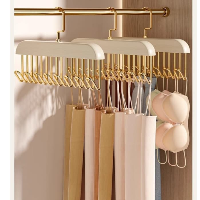 Cabide Multiuso 8 Ganchos de Madeira - Ideal para Guardar Cintos, Gravatas, Cachecóis e Sutiãs V11