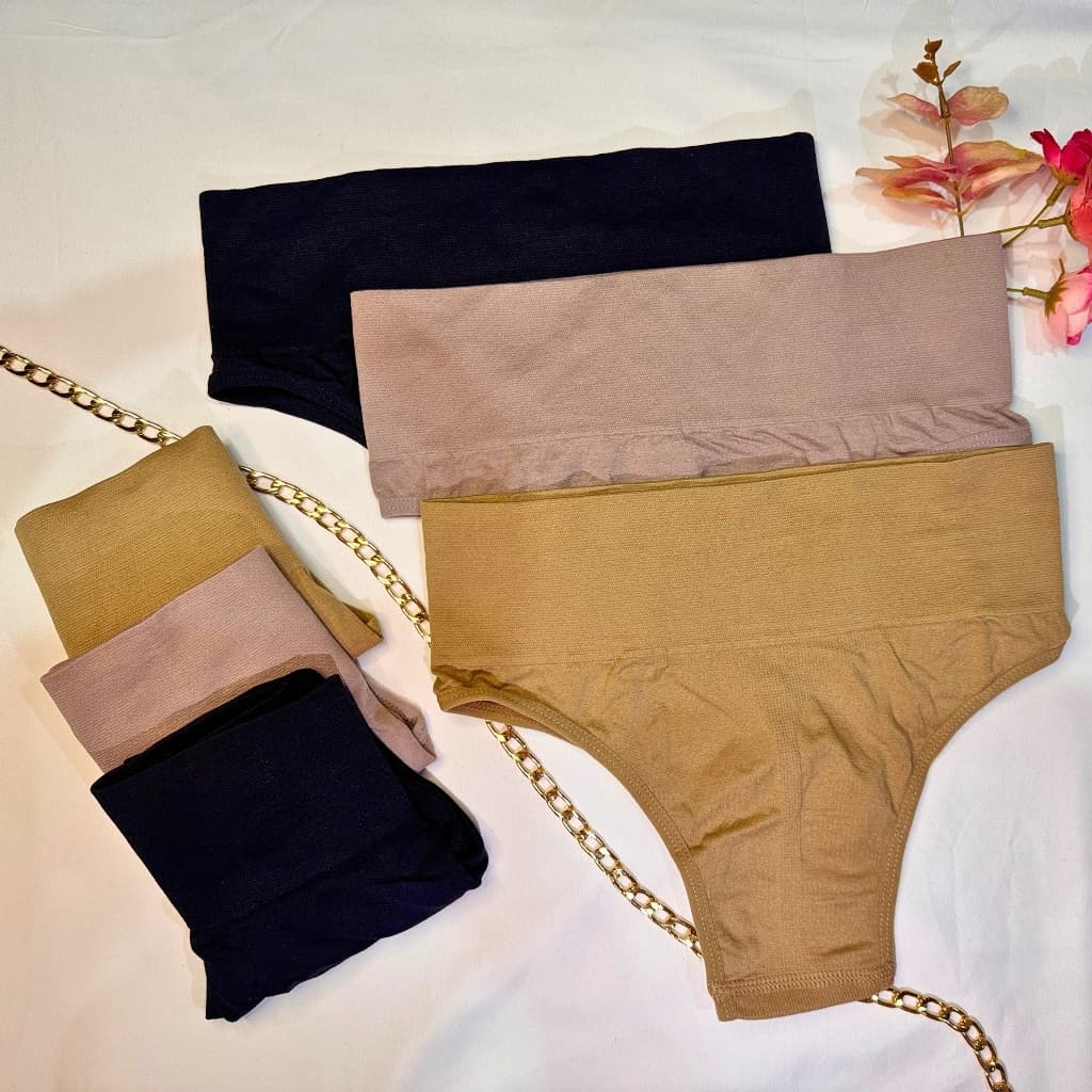 Kit Calcinha Cintura Alta Cós Alto Poliamida7cm Compressão Segura Barriga Conforto Cinta Reforçada