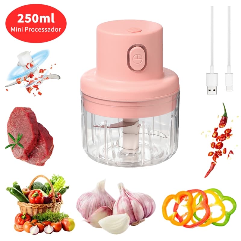 mini picador alimentos elétrico 3 lâminas 250ml Moedor Carne Vegetais lhoFruta Amendoim USB Moedor Alho/GengibremLegumes