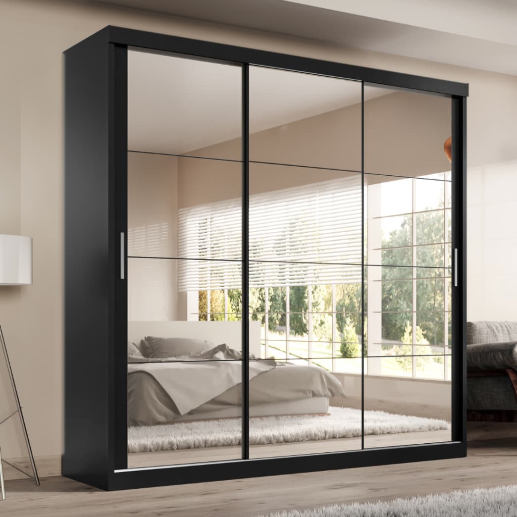 Guarda Roupa Casal Tonielque Paris 2 gavetas com Espelho nas 3 Portas de Correr