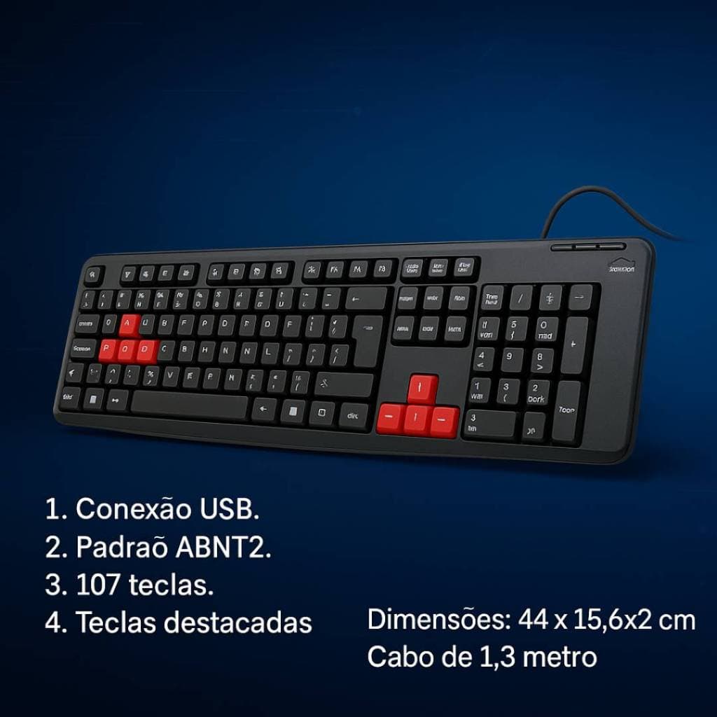 Teclado Gamer Newlink TC308 Slim USB 107 Teclas Conexão USB