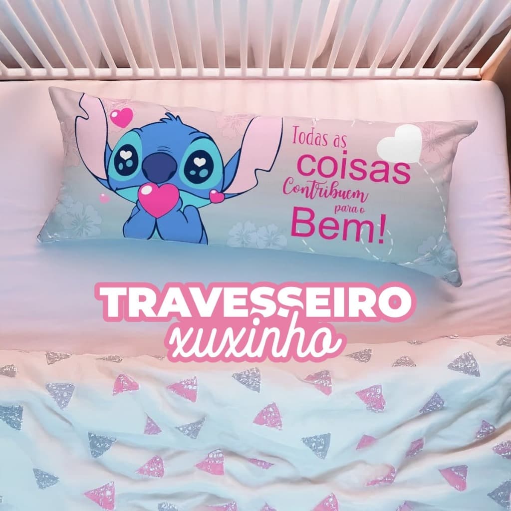 Travesseiro De Corpo Com Fronha Xuxinho Enchimento De Flocos Personalizado 0.90x0.30cm Stitch
