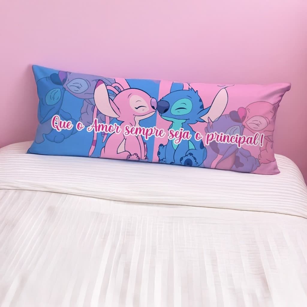 Capa de Travesseiro De Corpo Fronha Xuxinho Personalizada 0.90x0.30cm Quarto Decoração Lilo Stitch