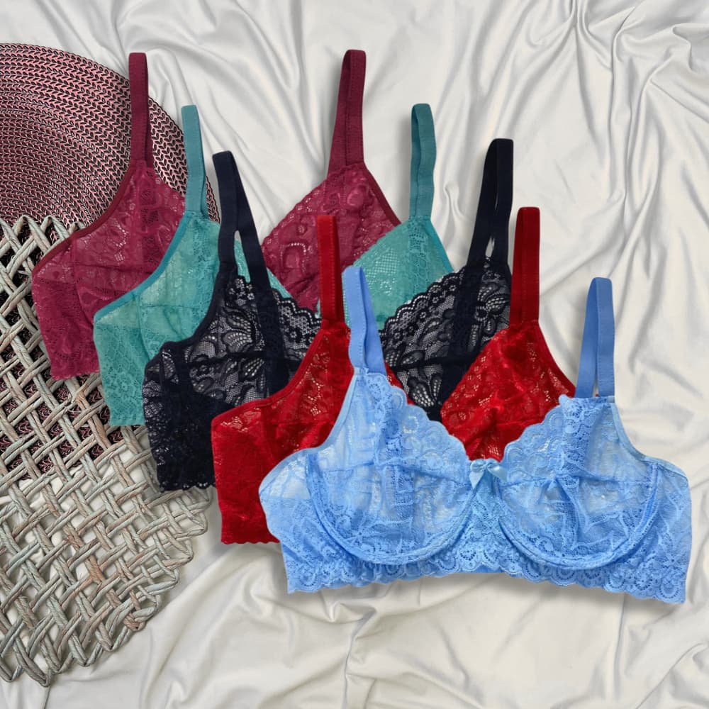 Kit Sutiã de Renda Sem Bojo Com Aro de Metal Plus Size Lingerie Sutian Premium Moda Íntima Feminina