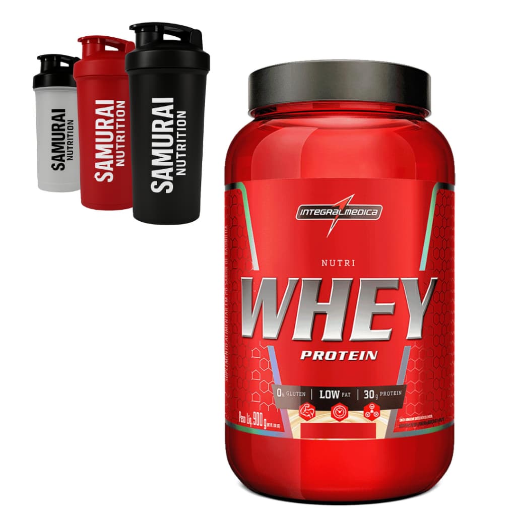 Kit 1 Nutri Whey 900g Pote Integral Médica + 1 Coqueteleira 600ml