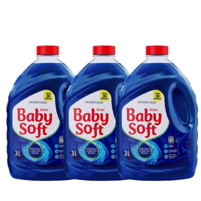 Kit 3 Lava Roupas Líquido Baby Soft Max Performance Azul 3L – Poder de Limpeza e Perfume que Dura!