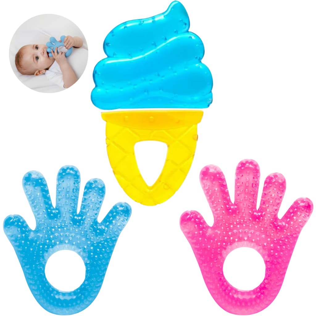 Kit Mordedor de Água para Bebê Buba Gelado Alivia Dor da Gengiva Dente Bebe