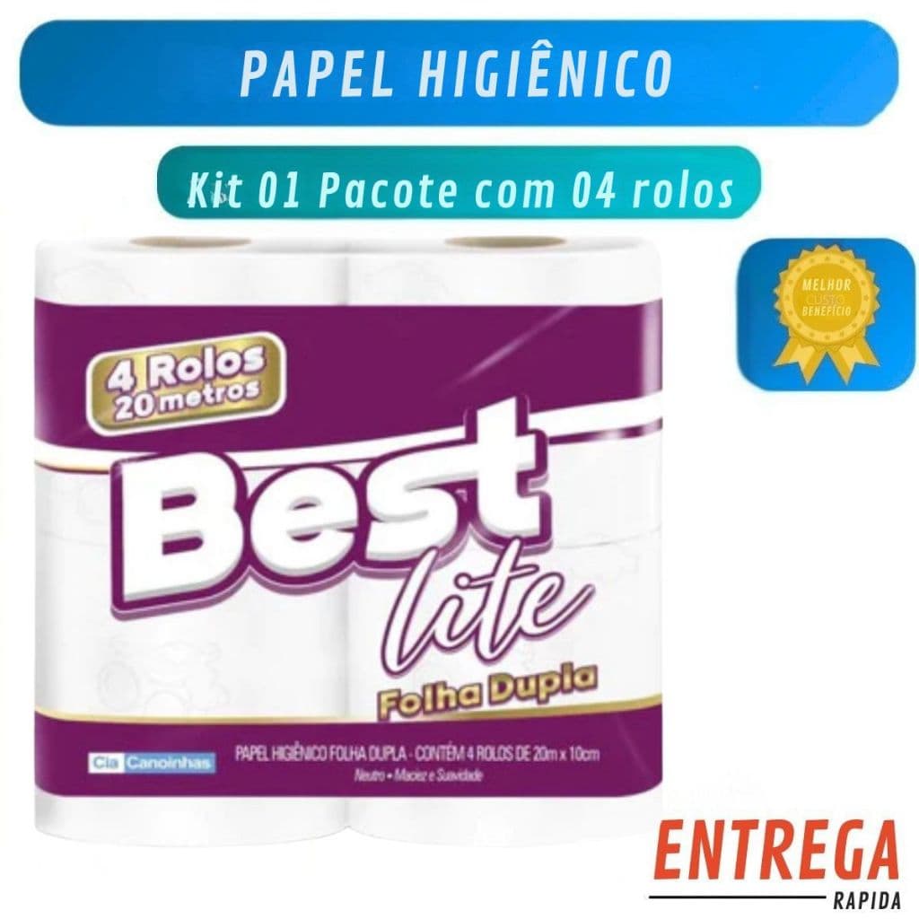 Papel Higiênico com 4 Rolos Best Lite Folha Dupla 20m Neutro – Maciez, Economia e Alta Qualidade Diária!