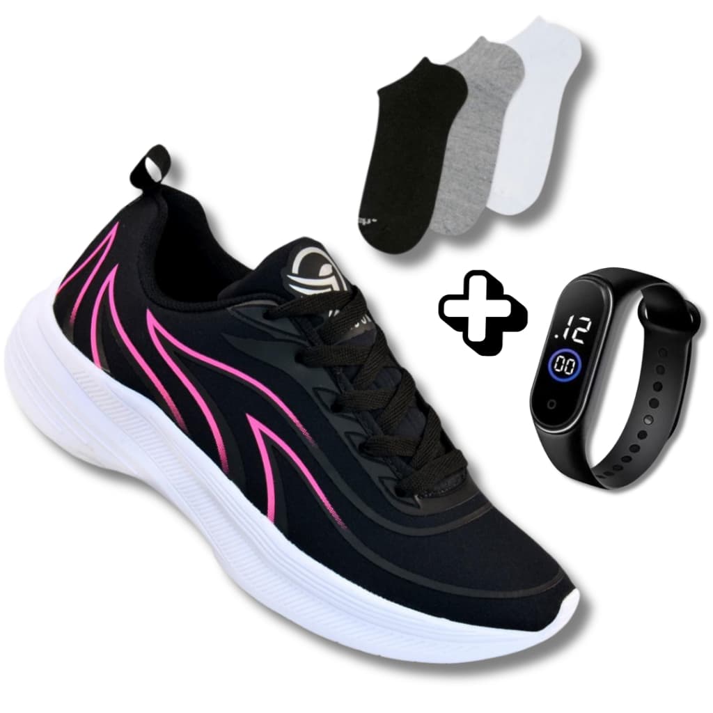 Kit Fitness Feminino: Tênis Leve + Meia + Relógio | Para Treinar com Estilo