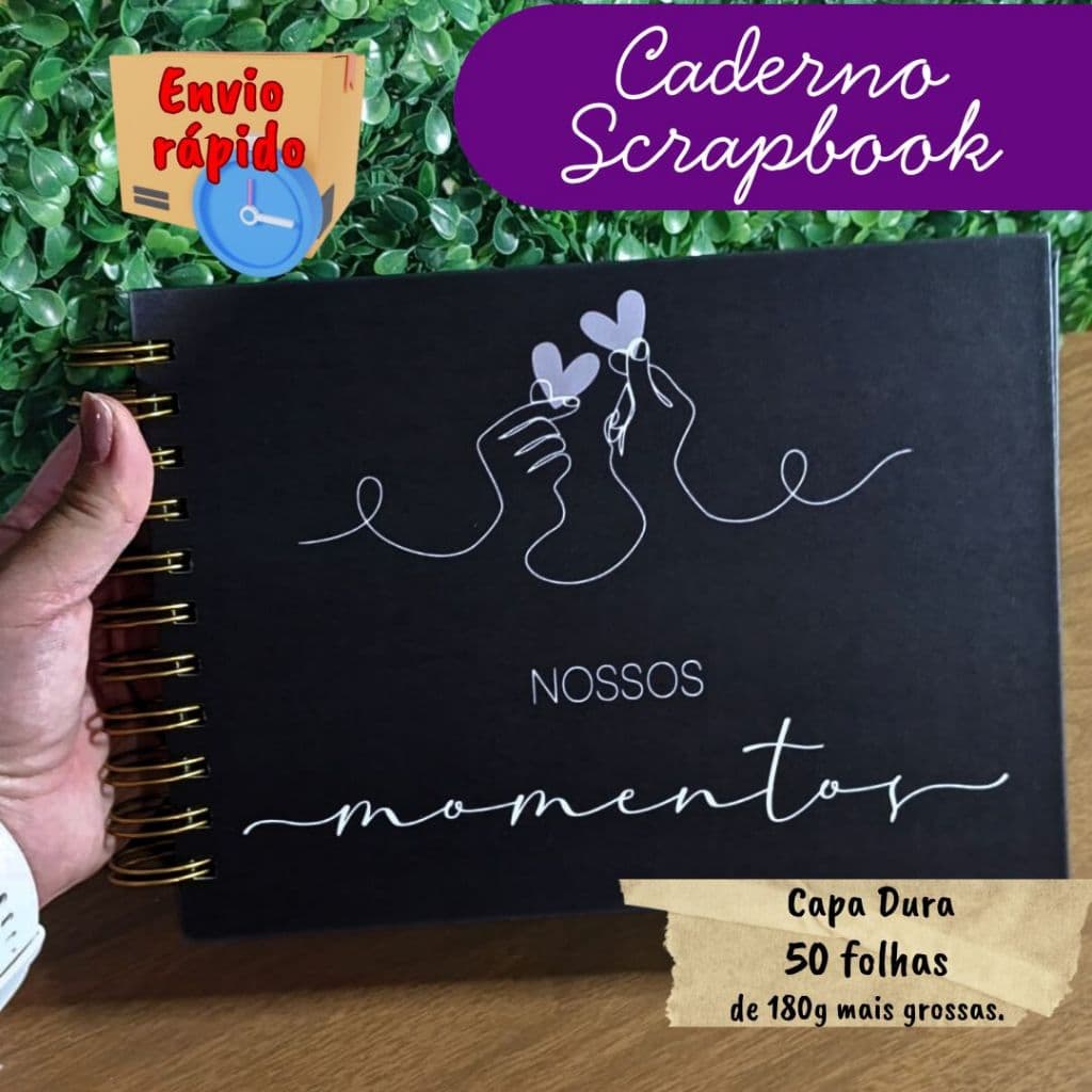 Álbum para fotos Scrapbook Capa Dura laminada A5 - 50 folhas - preto personalizado