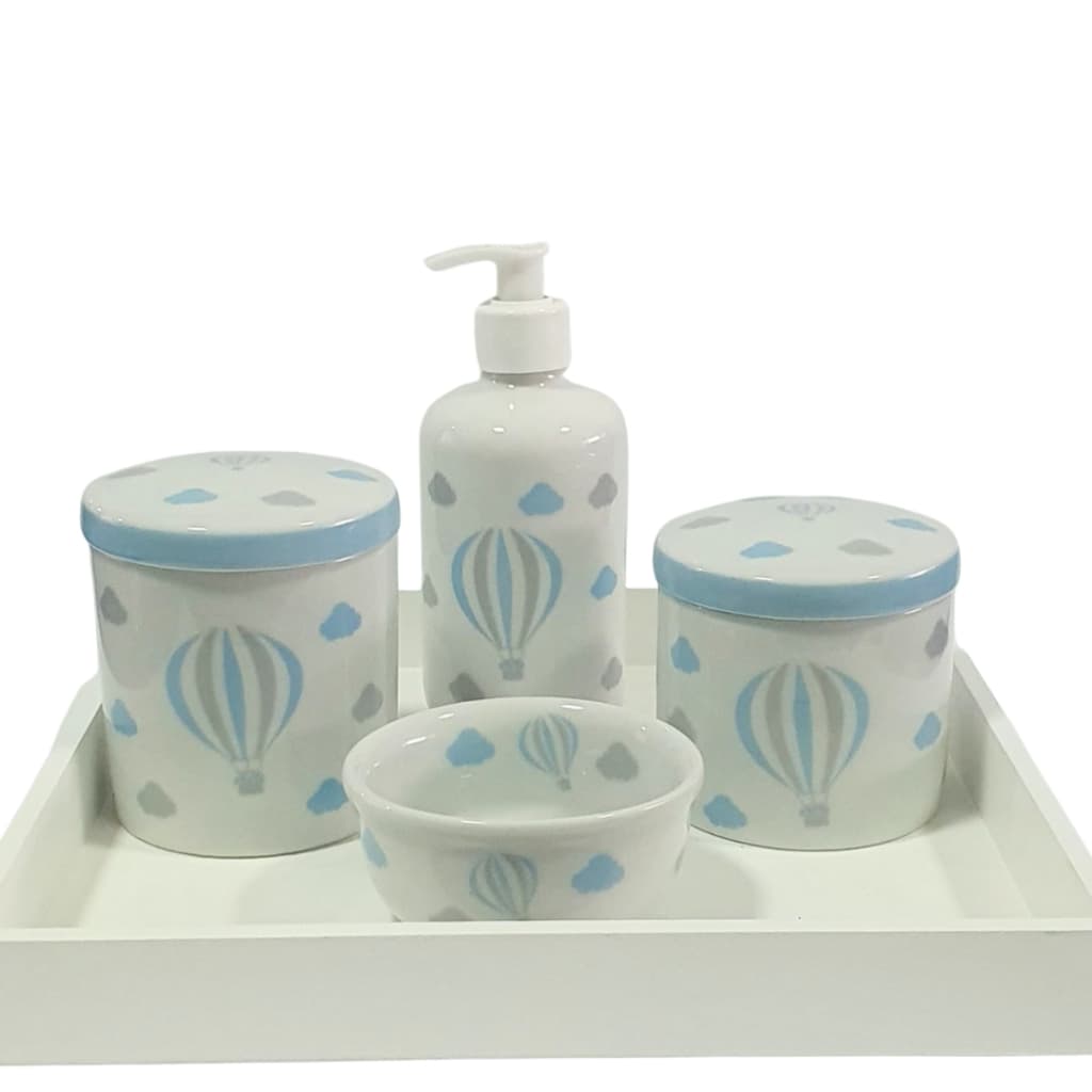 Kit Higiene Bebe Porcelana Menino Azul Balao Completo