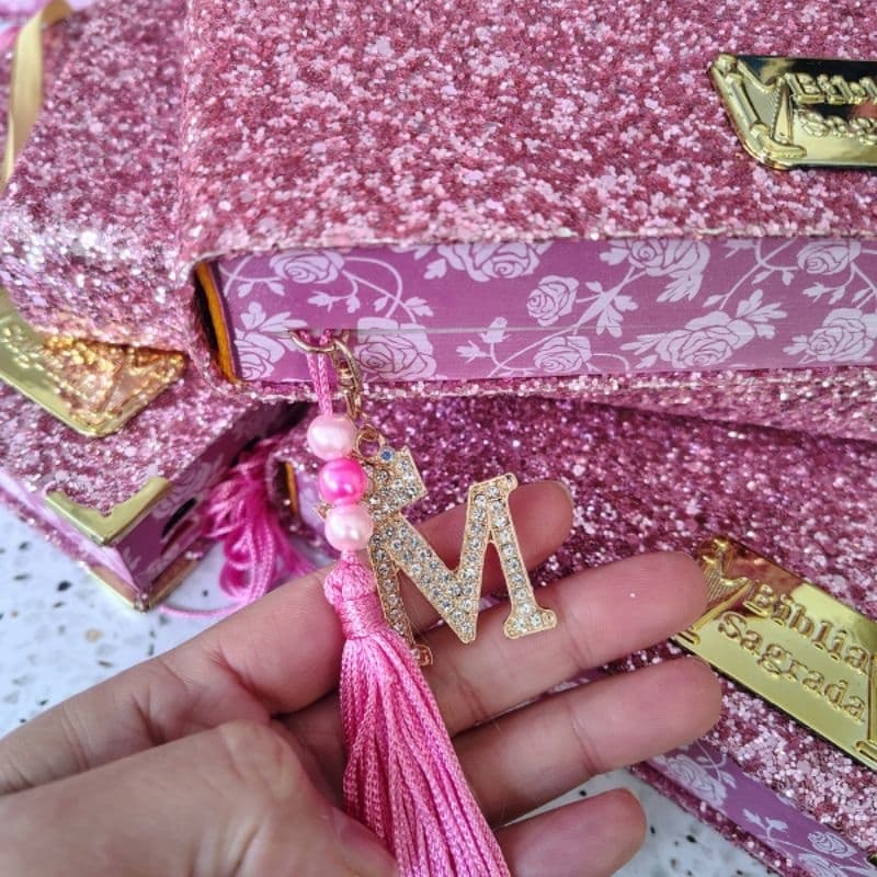 Bíblia  Glitter Grosso Revista e Corrida Letra média Brilho Evangélica Com Harpa Feminina floral Luxo