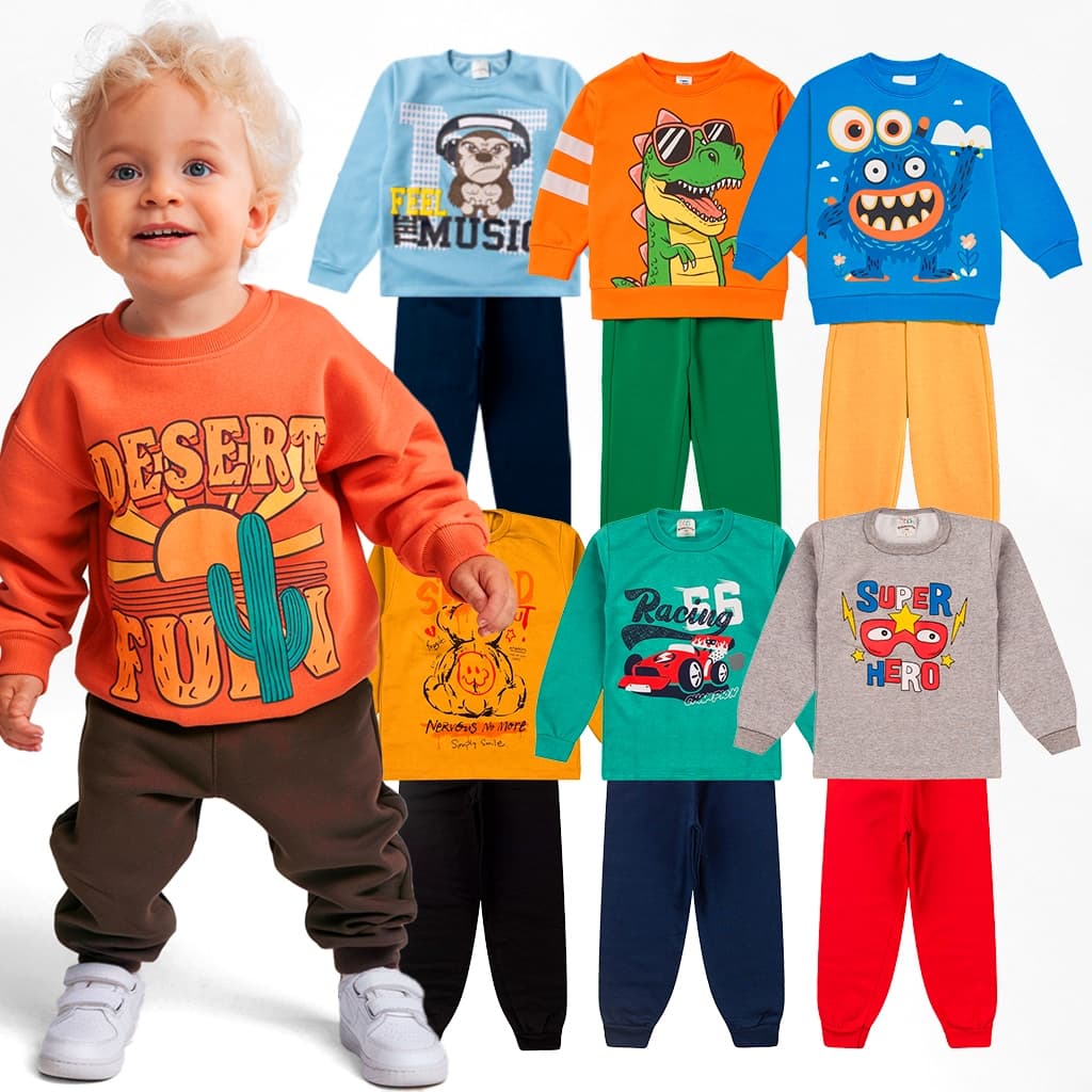 Kit de 2 ou 4 Peças Sortido Conjunto Moletom Infantil Menino Outono Inverno