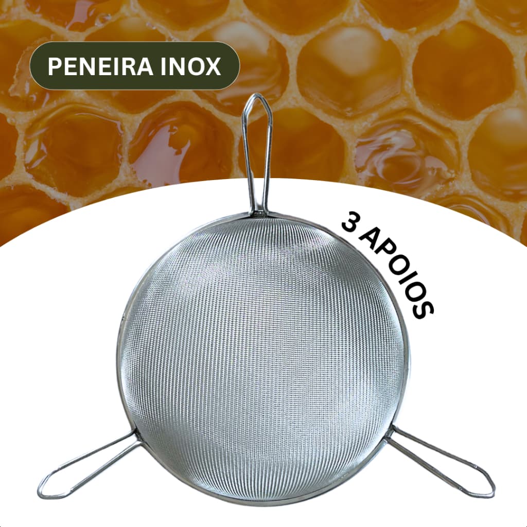 Peneira Mel Inox Três Hastes Apoios Para Envasar Filtragem Mel Colheita Apicultura 23cm Diâmetro