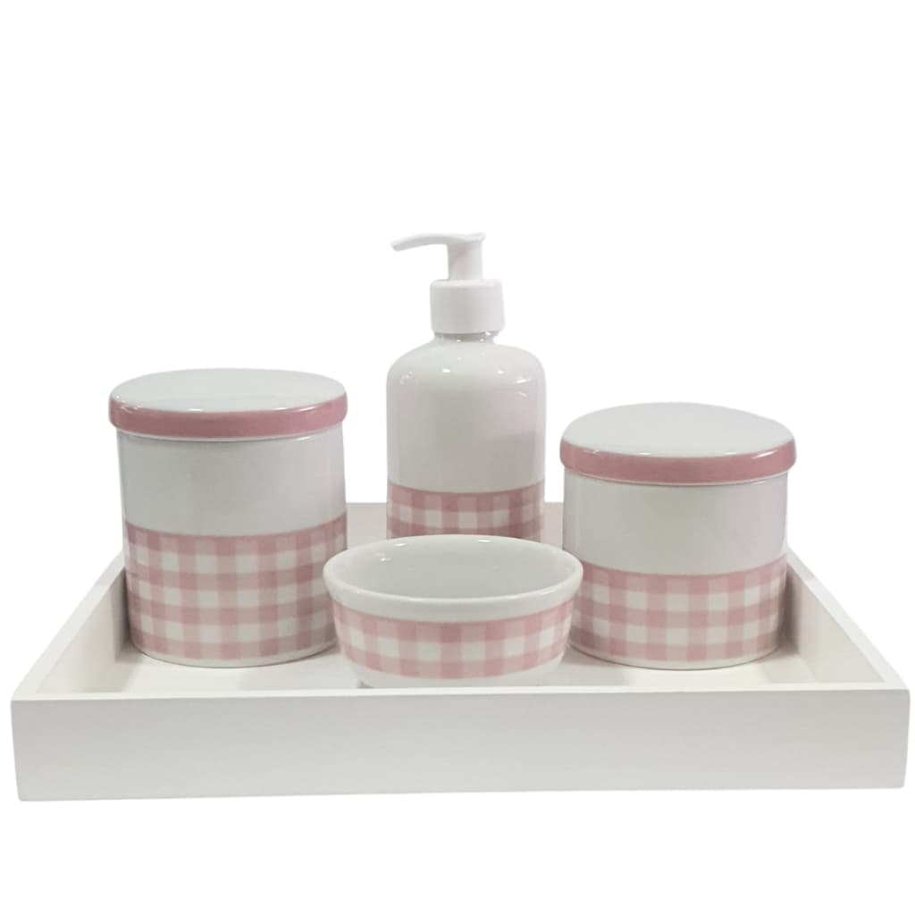 Kit Bebe Porcelana Higiene Menina Menino Rosa Verde Maternidade Xadrez Delicado